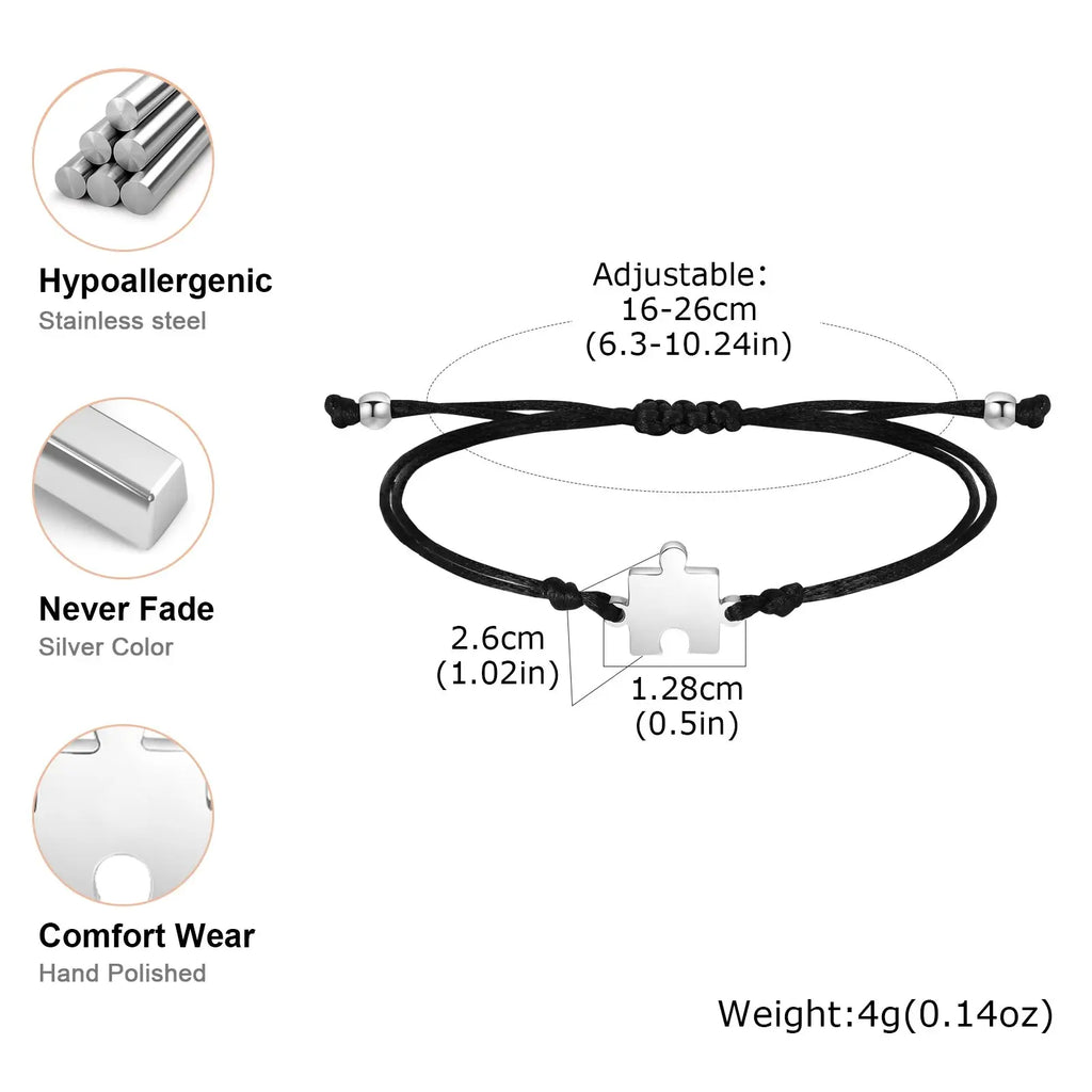 1-5PCS/Pack Customize Rope Jigsaw Bracelet for Women Men Engraving Friendship Sister Bracelets Mother Father Birthday Jewelry