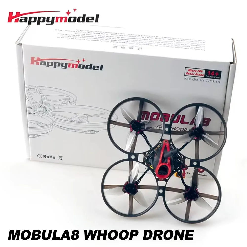 HappyModel Mobula8 Mobula 8 1-2S 85mm Micro FPV Whoop Quadcopter Drone ELRS Receiver X12 AIO Caddx Ant Brushless EX1103 Motor