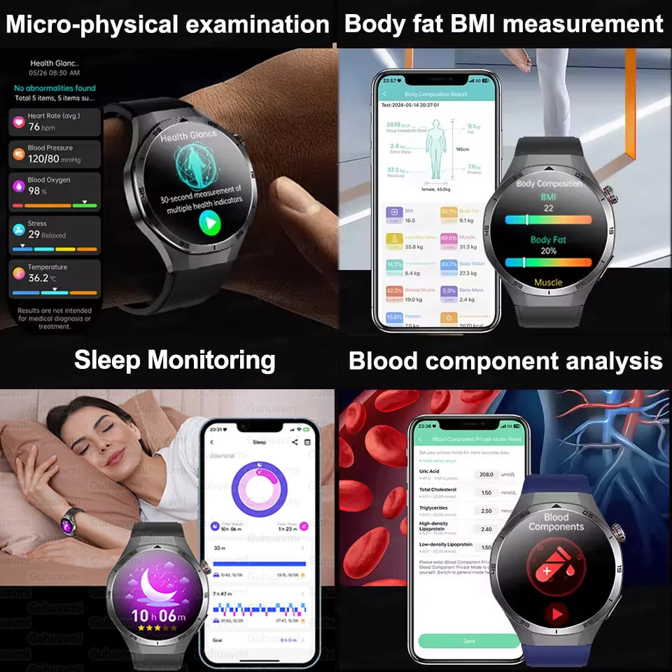 2026 New Health Check Care Smart Watch for Man ECG+PPG Accurate Uric Acid Blood Pressure Body Fat Fitness Waterproof Smart Watch