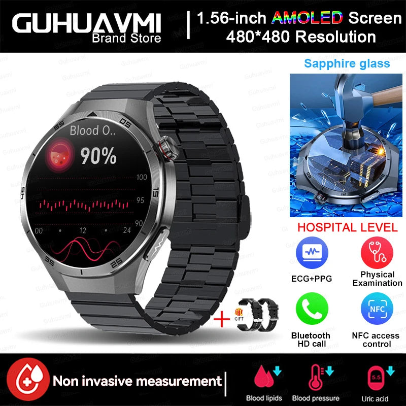 2026 New Health Check Care Smart Watch for Man ECG+PPG Accurate Uric Acid Blood Pressure Body Fat Fitness Waterproof Smart Watch