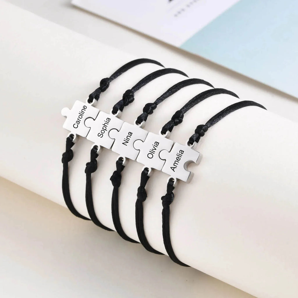 1-5PCS/Pack Customize Rope Jigsaw Bracelet for Women Men Engraving Friendship Sister Bracelets Mother Father Birthday Jewelry