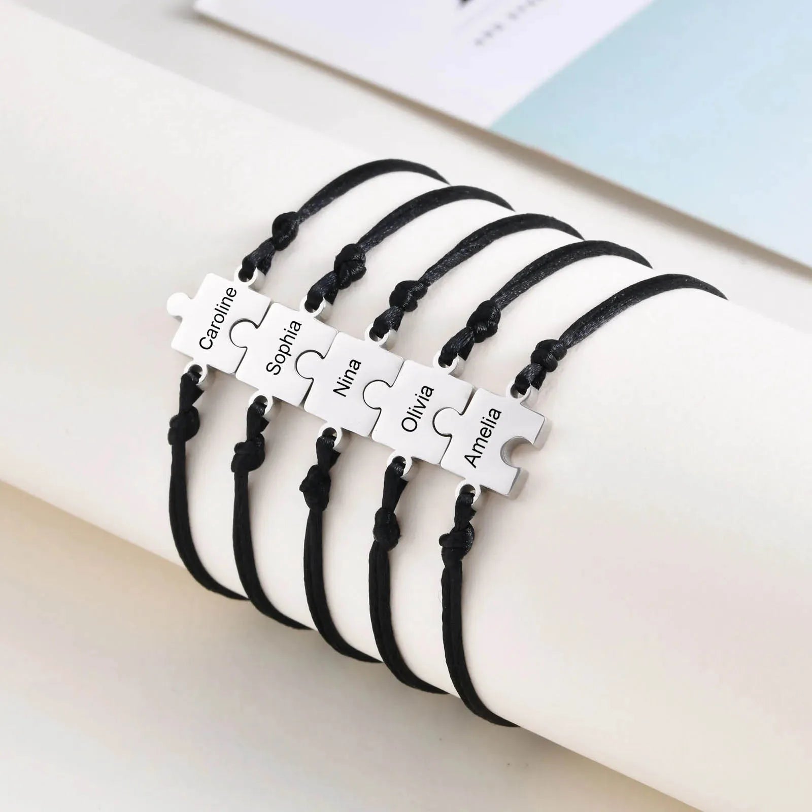 1-5PCS/Pack Customize Rope Jigsaw Bracelet for Women Men Engraving Friendship Sister Bracelets Mother Father Birthday Jewelry