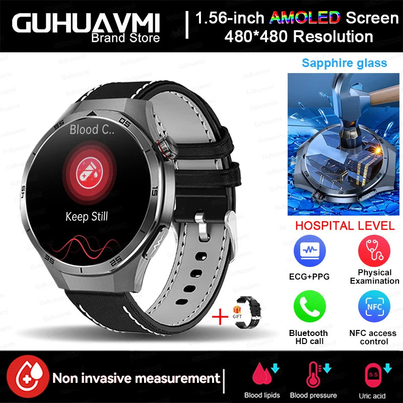 2026 New Health Check Care Smart Watch for Man ECG+PPG Accurate Uric Acid Blood Pressure Body Fat Fitness Waterproof Smart Watch