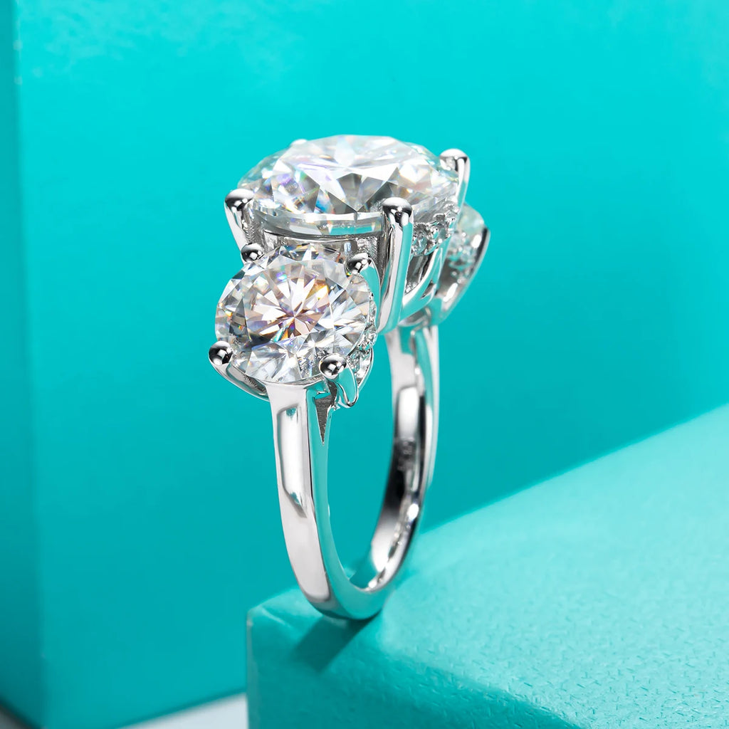 AnuJewel 11cttw D Color Moissanite Diamond Luxurious Engagement 925 Sterling Silver Ring For Women 3 Stone Ring Customs Jewelry