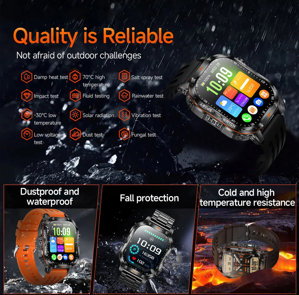 Military outdoor sports smart watch For men's 1600 mAh battery outdoor flashlight 2.04 inch screen 170+ sports mode call health