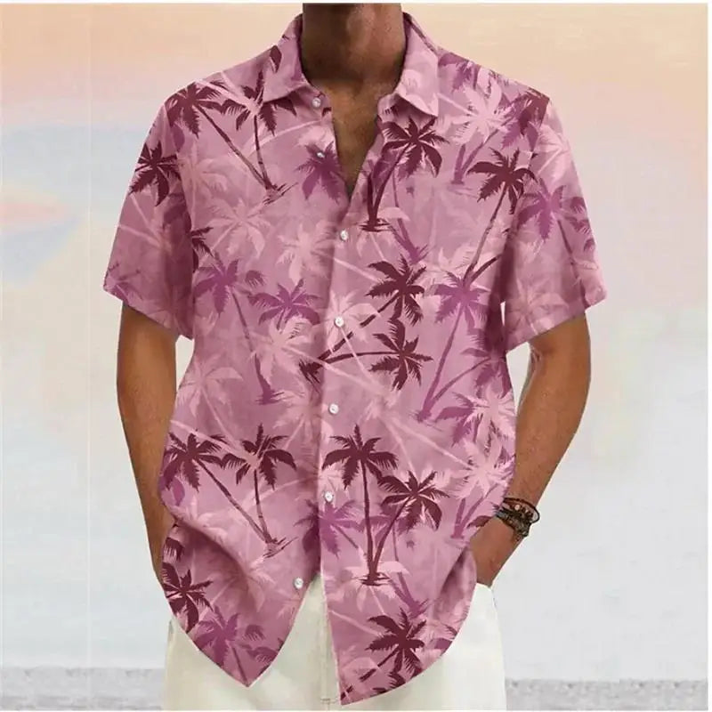 Men's Shirts 2023 Coconut Tree Print Lapel Button Shirt Blue Hawaiian Short Sleeves Fashion Designer Casual Soft 7 Colors Summer