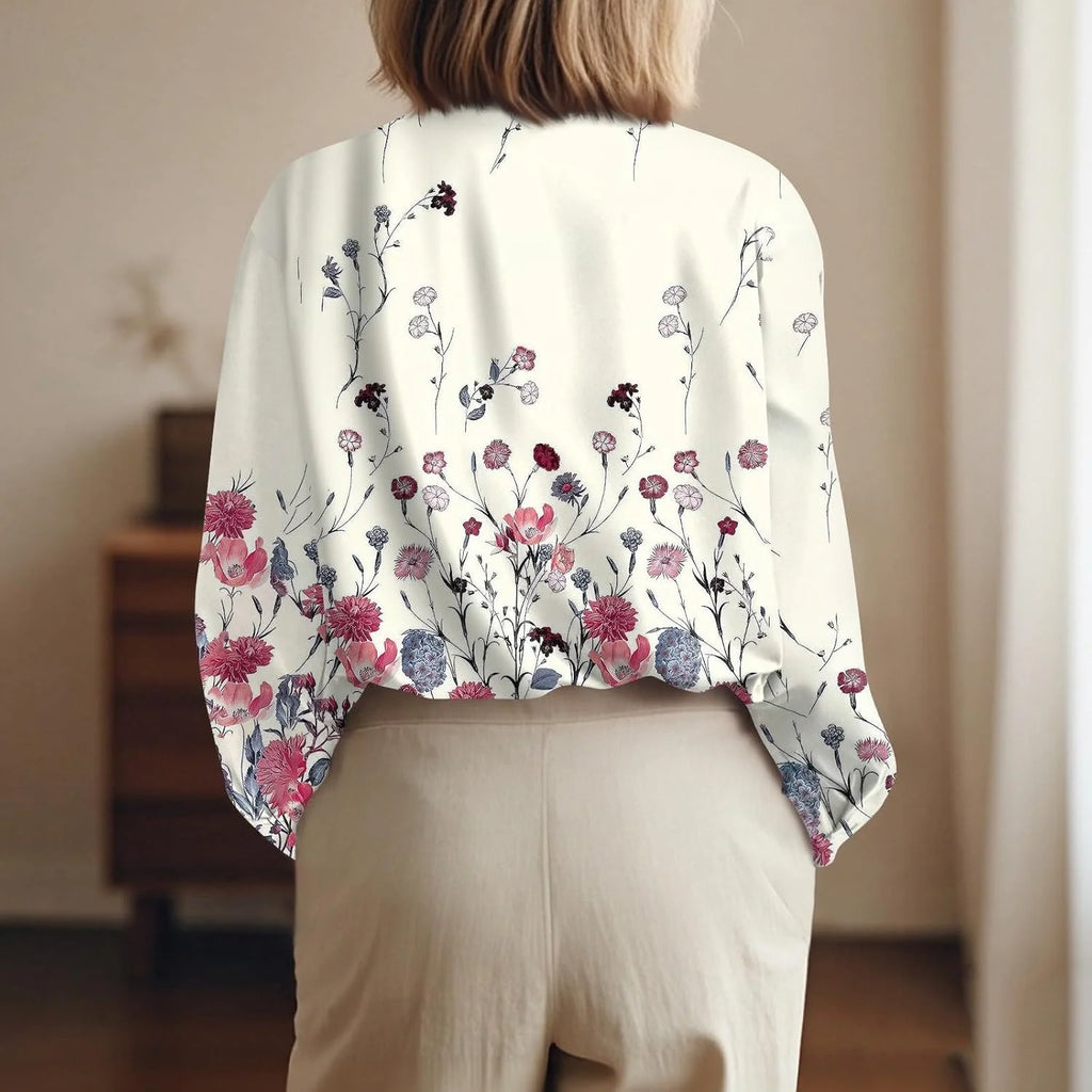 2026 Blush Women Summer Popular Long Sleeve Lapel Shirt Plant Flower Printed Shirt Street Commuting Outerwear Fast Shipping