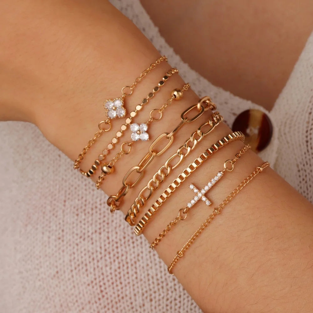 Gold Color Bracelet Set Boho Retro Thick Twist Cuban Chain Bracelet for Women 2026 Trendy Quality Jewelry Gifts Set