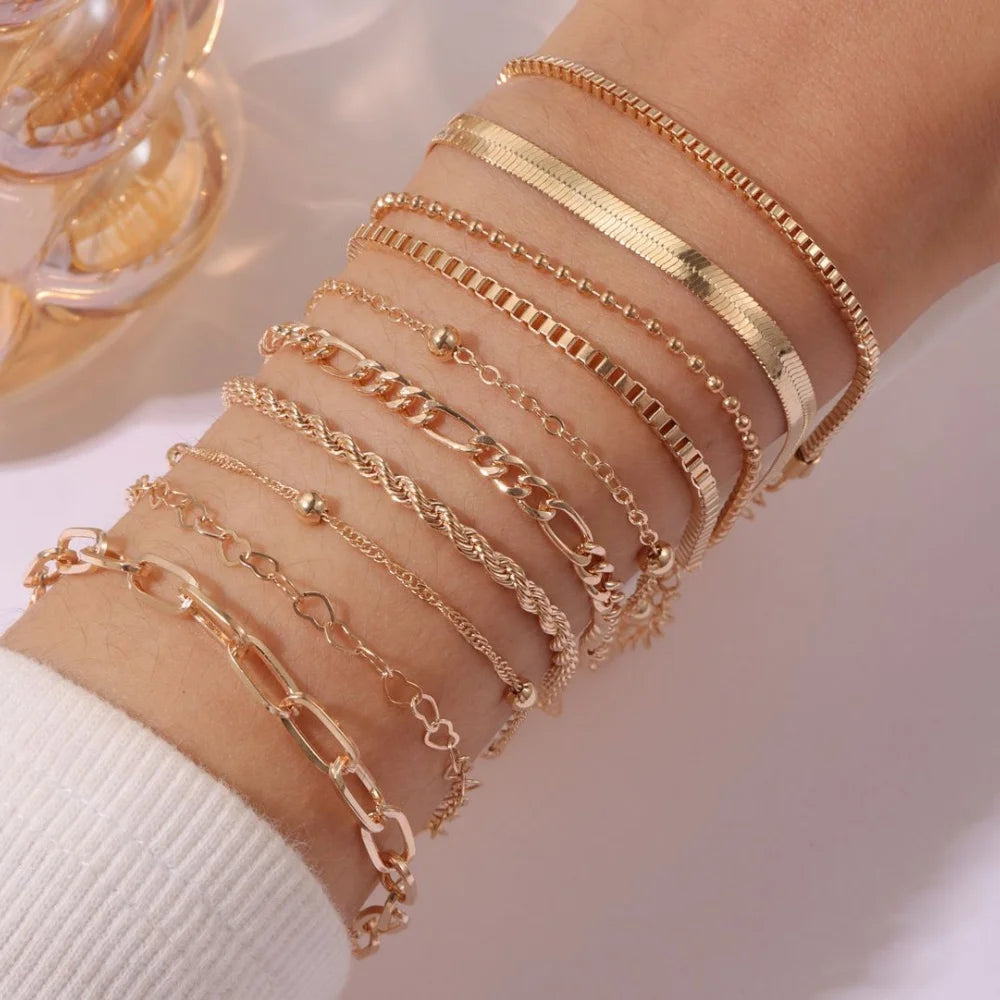 Gold Color Bracelet Set Boho Retro Thick Twist Cuban Chain Bracelet for Women 2026 Trendy Quality Jewelry Gifts Set