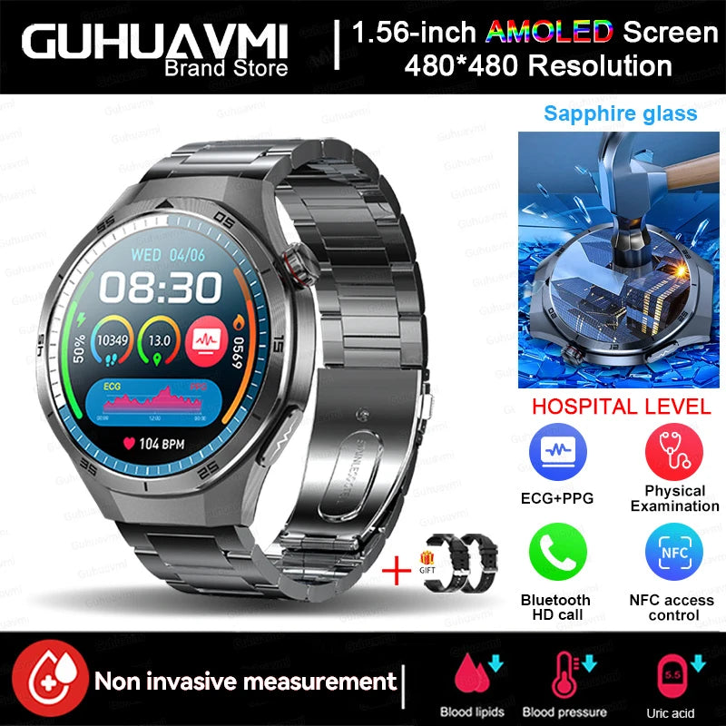 2026 New Health Check Care Smart Watch for Man ECG+PPG Accurate Uric Acid Blood Pressure Body Fat Fitness Waterproof Smart Watch