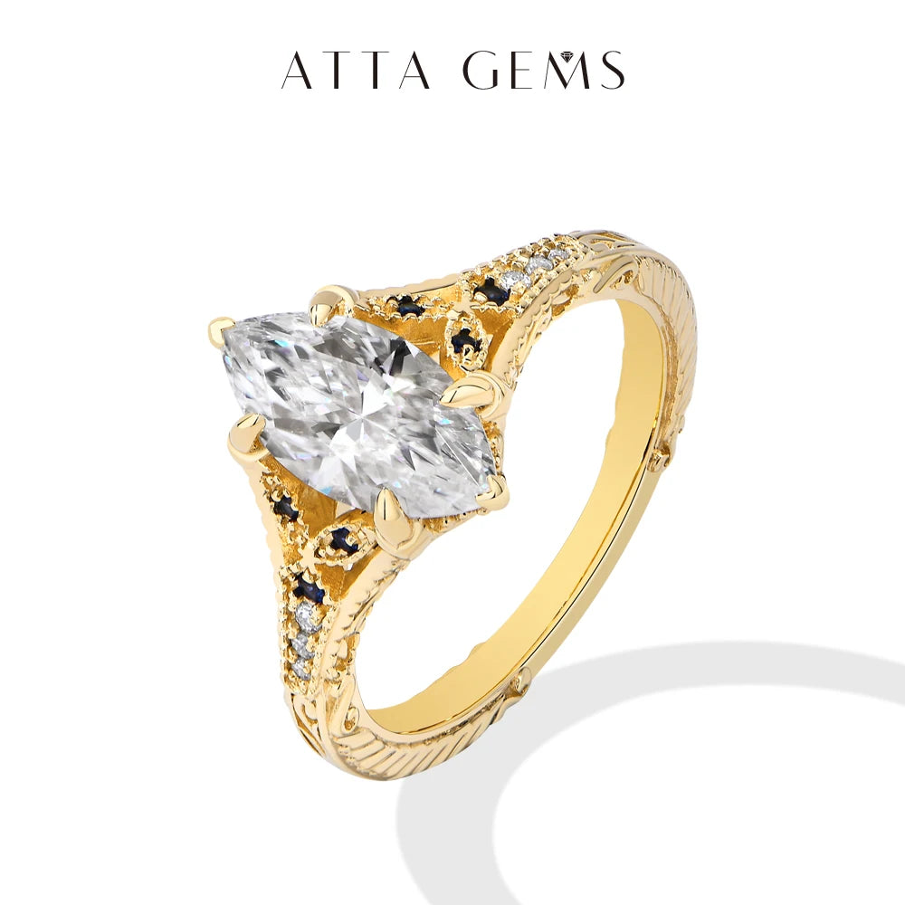ATTAGEMS Marquise Cut 2ct Moissanite Ring With Lab Sapphire Women's Ring 925 Sterling Silver Luxury Wedding Jewelry Customizable