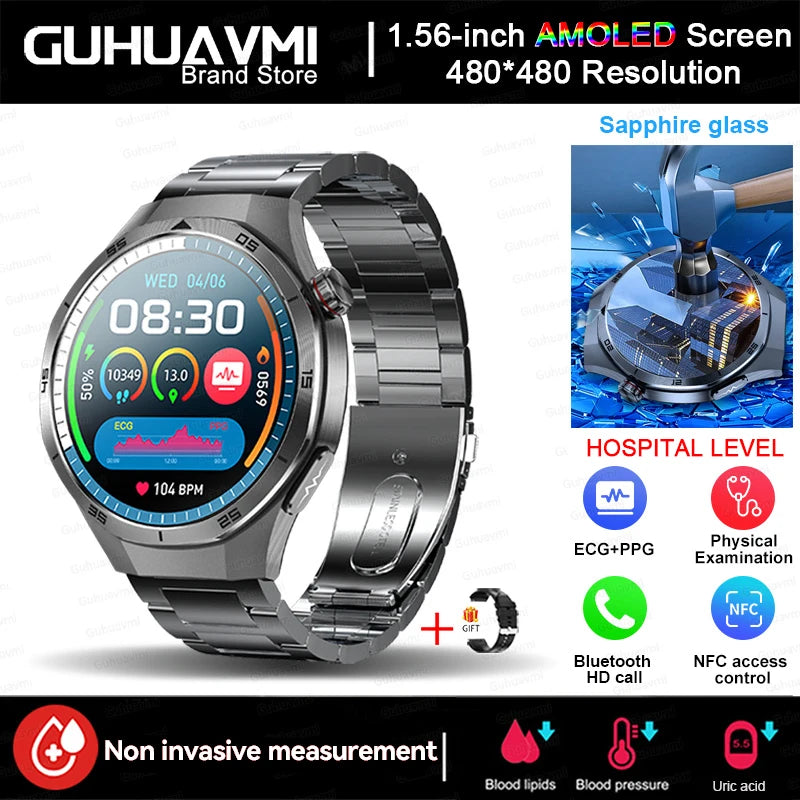 2026 New Health Check Care Smart Watch for Man ECG+PPG Accurate Uric Acid Blood Pressure Body Fat Fitness Waterproof Smart Watch