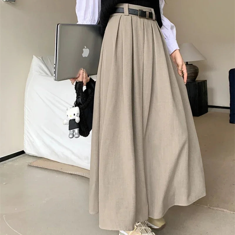 2026 New Korean Skirt Women Solid Color Versatile Mid-length Pleated Skirt Large Swing Type Skirt Female Long Skirts for Women
