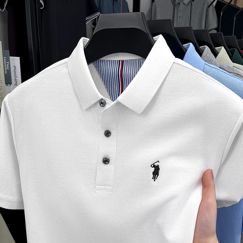 100% pure cotton short sleeved men's polo shirt summer fashion high-end brand pony embroidery golf top casual business T-shirt