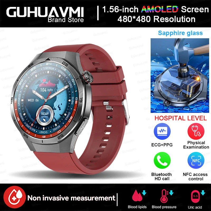 2026 New Health Check Care Smart Watch for Man ECG+PPG Accurate Uric Acid Blood Pressure Body Fat Fitness Waterproof Smart Watch