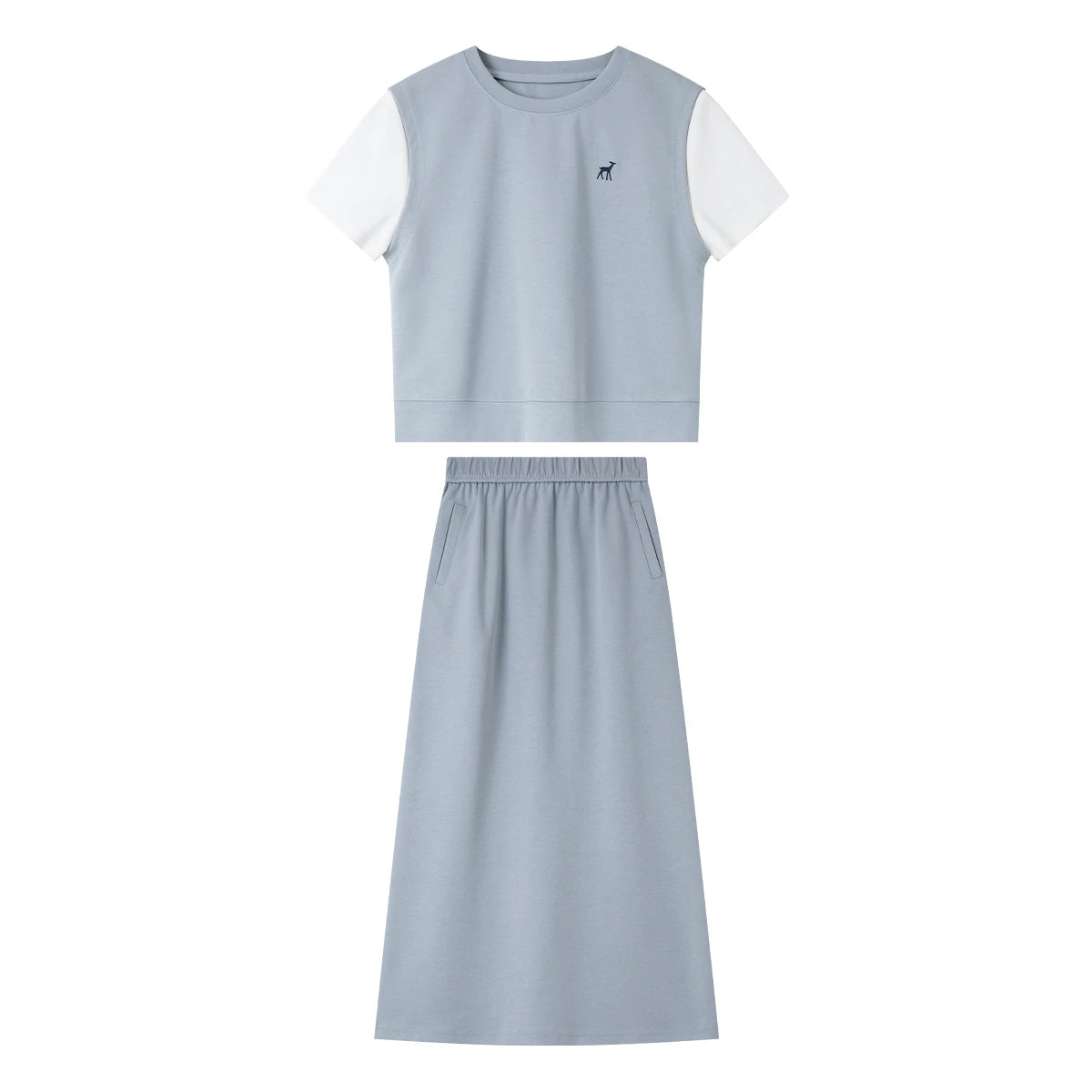 VIMLY Women's Summer Skirt Suit 2026 Woman Simple Outfits 2 in 1 Short Sleeve T-shirt Split Skirt Ladies Casual Skirt Set M9862