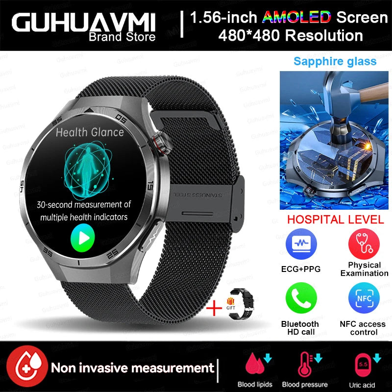 2026 New Health Check Care Smart Watch for Man ECG+PPG Accurate Uric Acid Blood Pressure Body Fat Fitness Waterproof Smart Watch