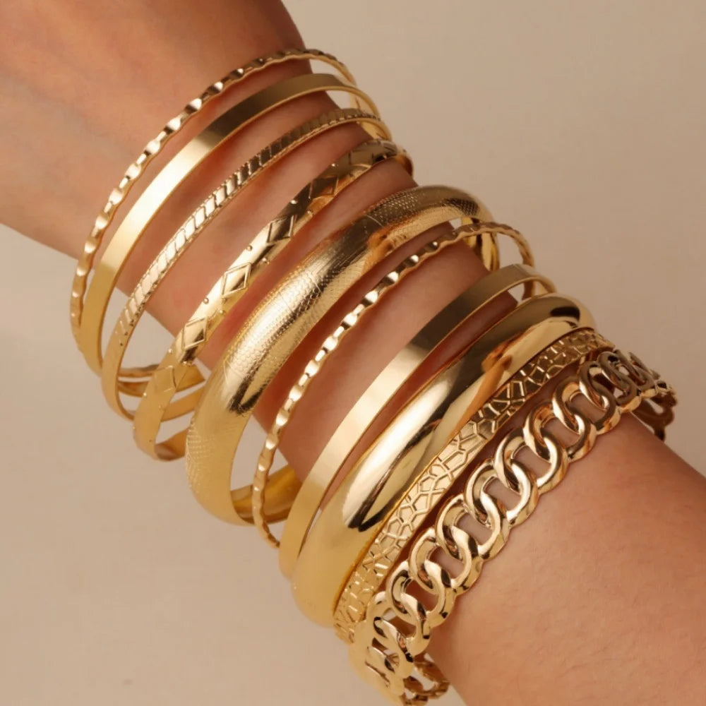 Gold Color Bracelet Set Boho Retro Thick Twist Cuban Chain Bracelet for Women 2026 Trendy Quality Jewelry Gifts Set