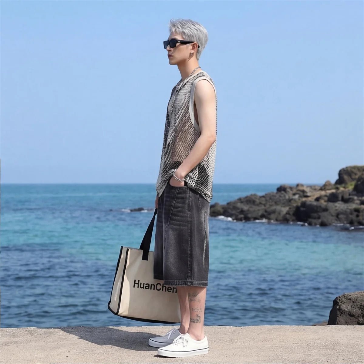 High Street Vintage Gradient Denim Shorts Loose Wide Leg Summer Casual Fashionable Versatile Must Have Shorts for Trendsetters