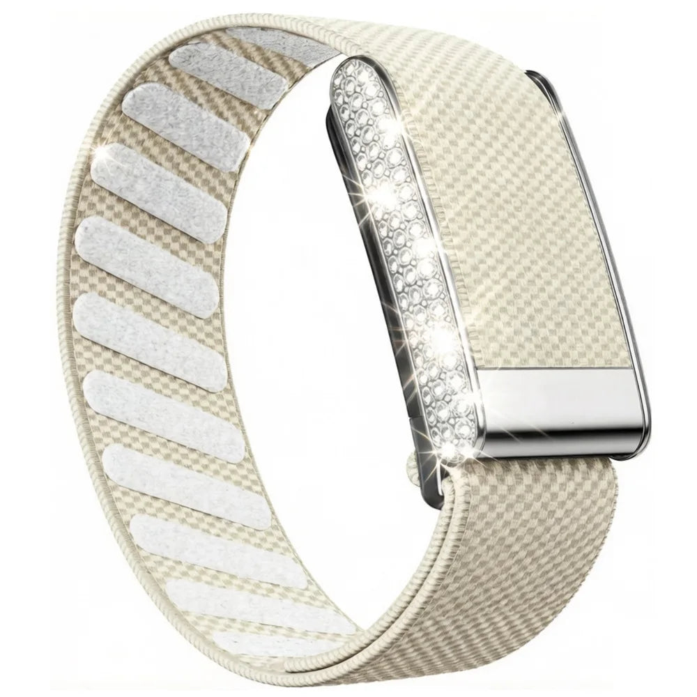 Whoop 5.0 Replacement Strap, Unique Bling Diamond Frame, Nylon Woven Elastic Sport Band with Metal Logo for ECG Fitness