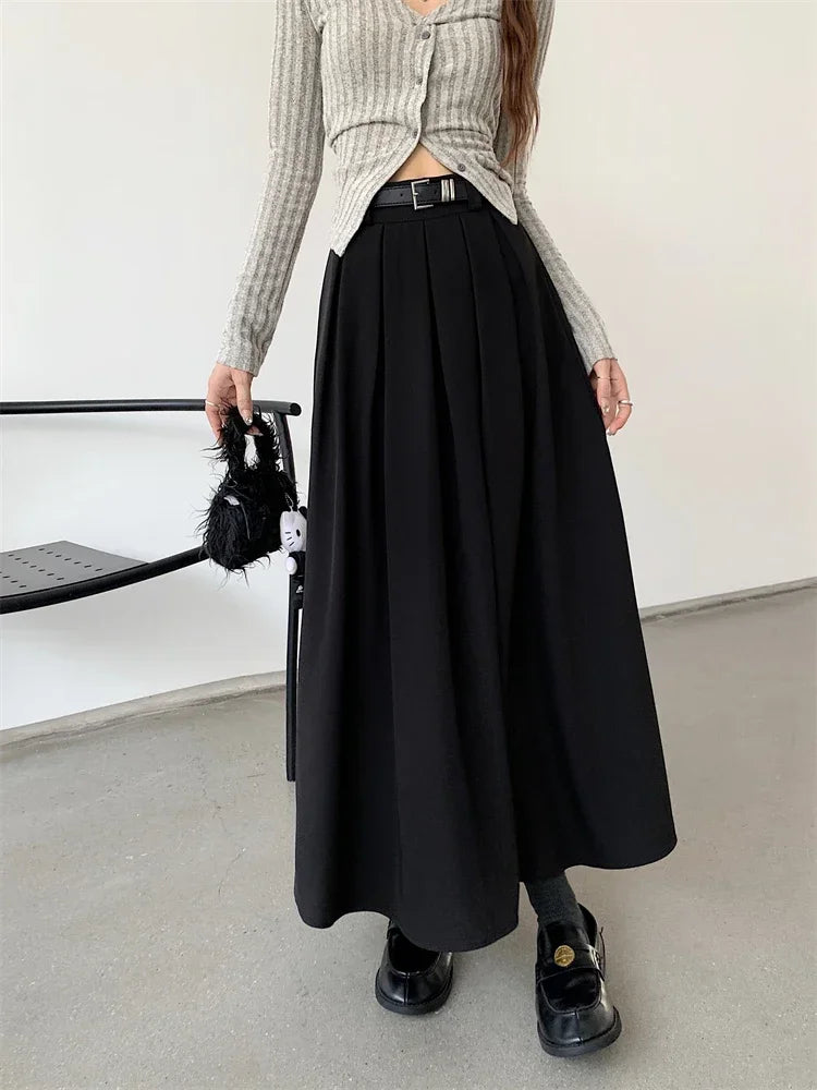 2026 New Korean Skirt Women Solid Color Versatile Mid-length Pleated Skirt Large Swing Type Skirt Female Long Skirts for Women