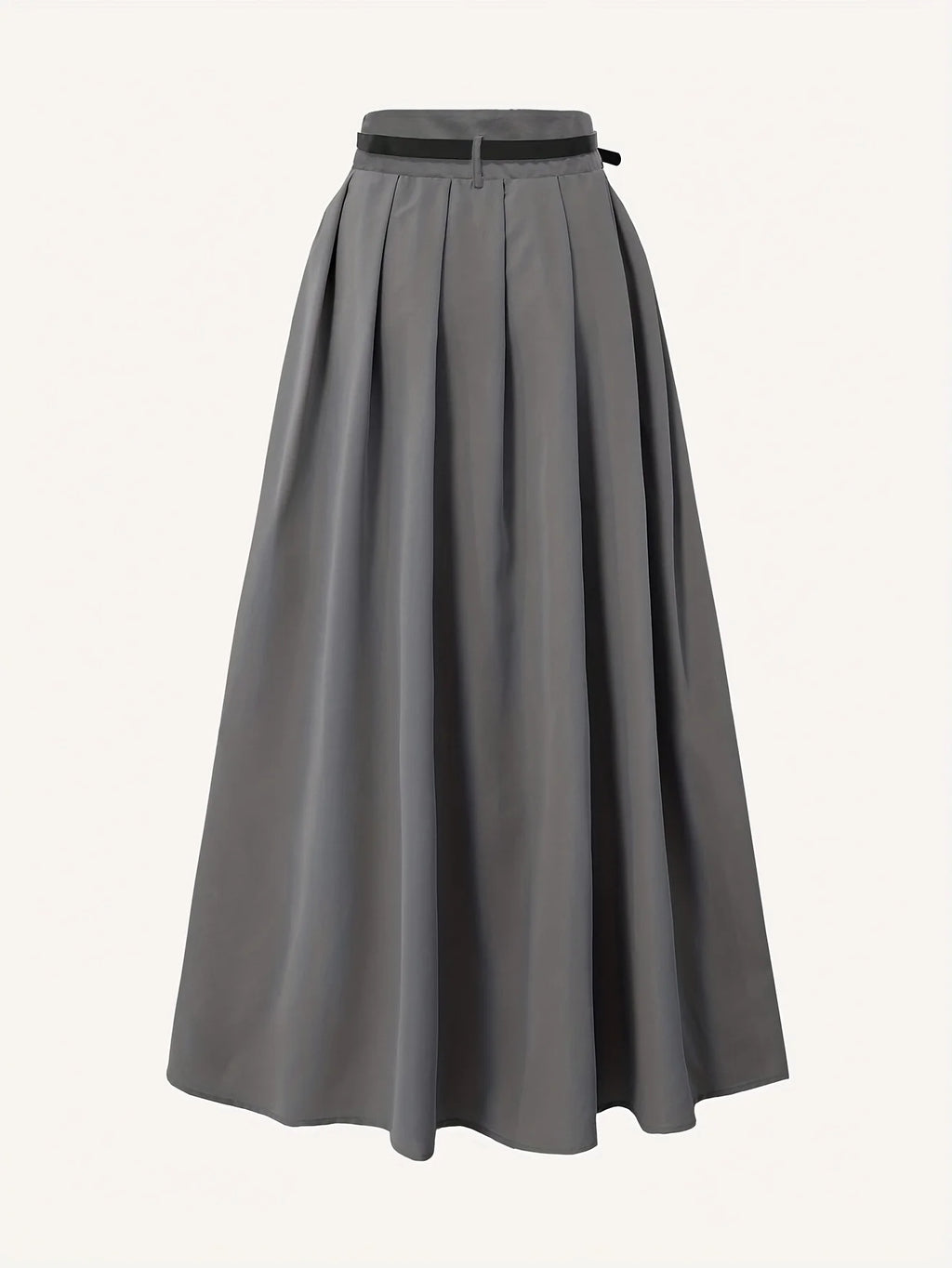 Ladies' Solid Color Versatile Decorative Belt, High Waist Long Pleated Skirt, High Waist Flared Skirt