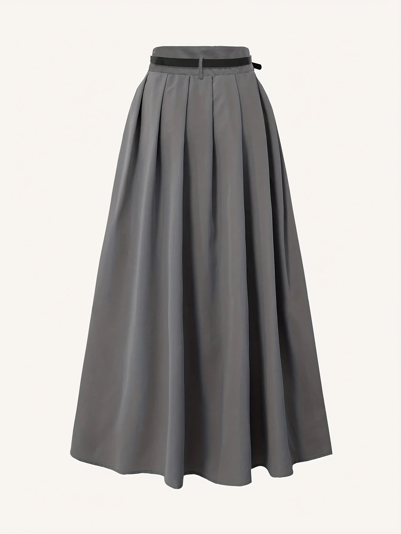 Ladies' Solid Color Versatile Decorative Belt, High Waist Long Pleated Skirt, High Waist Flared Skirt