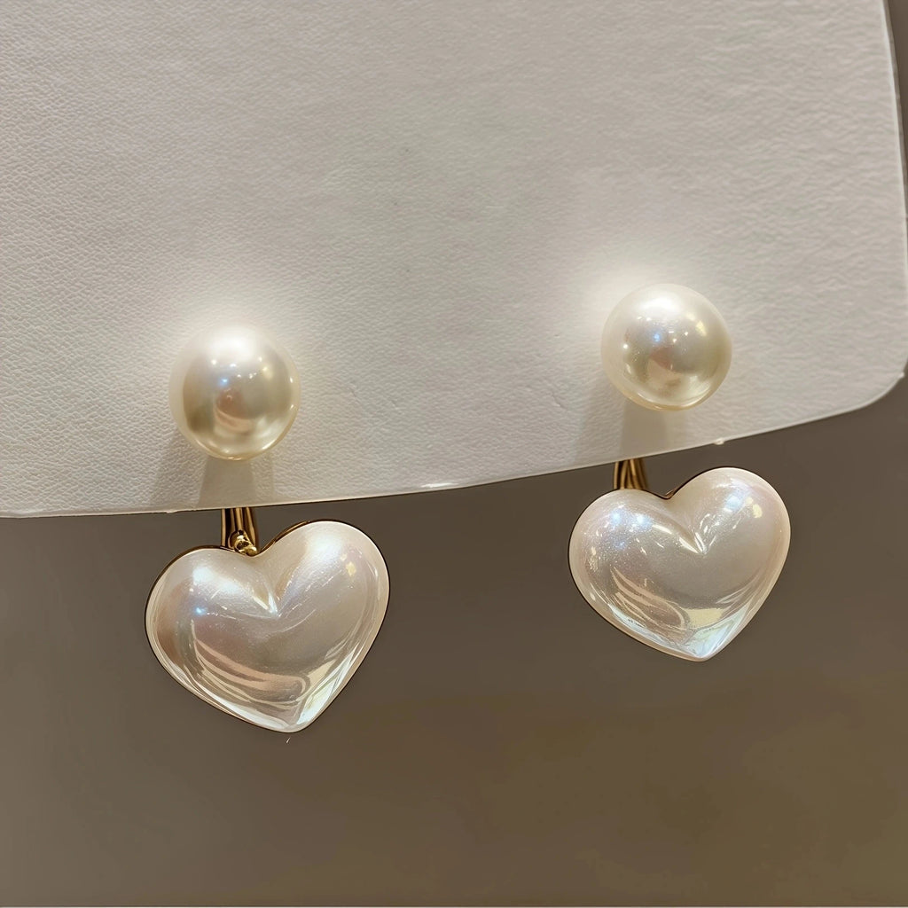 2Pcs Comfortable Delicate Simple Elegant Retro Sexy Imitation Pearl Heart Pendant Earrings,Fashion Female Valentine's Day Gifts
