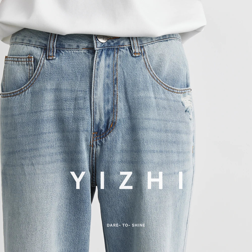 Men's Washed Light Jeans 2025 Summer New Style Ripped Loose Straight Trousers Thin Fashion Casual Jeans Trousers 28-36