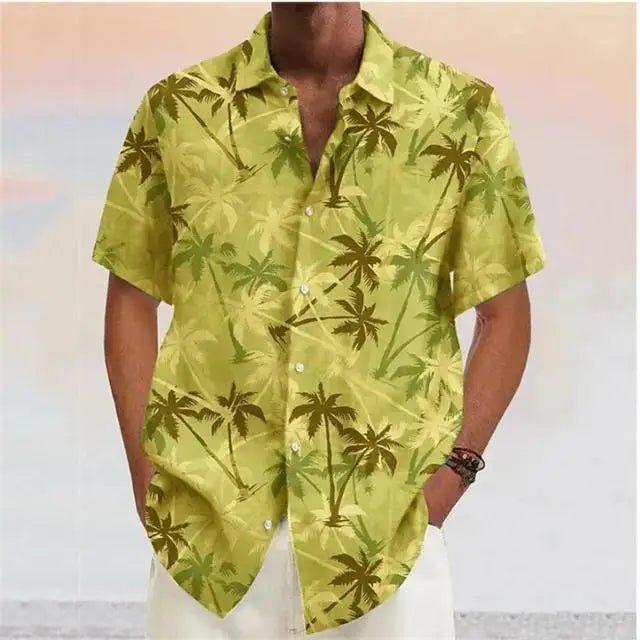 Men's Shirts 2023 Coconut Tree Print Lapel Button Shirt Blue Hawaiian Short Sleeves Fashion Designer Casual Soft 7 Colors Summer