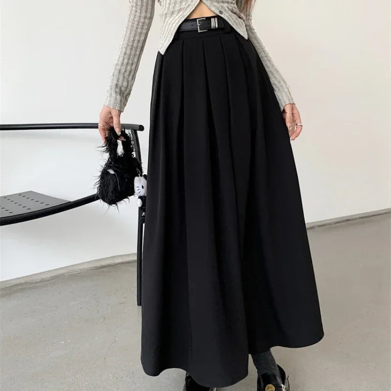 2026 New Korean Skirt Women Solid Color Versatile Mid-length Pleated Skirt Large Swing Type Skirt Female Long Skirts for Women
