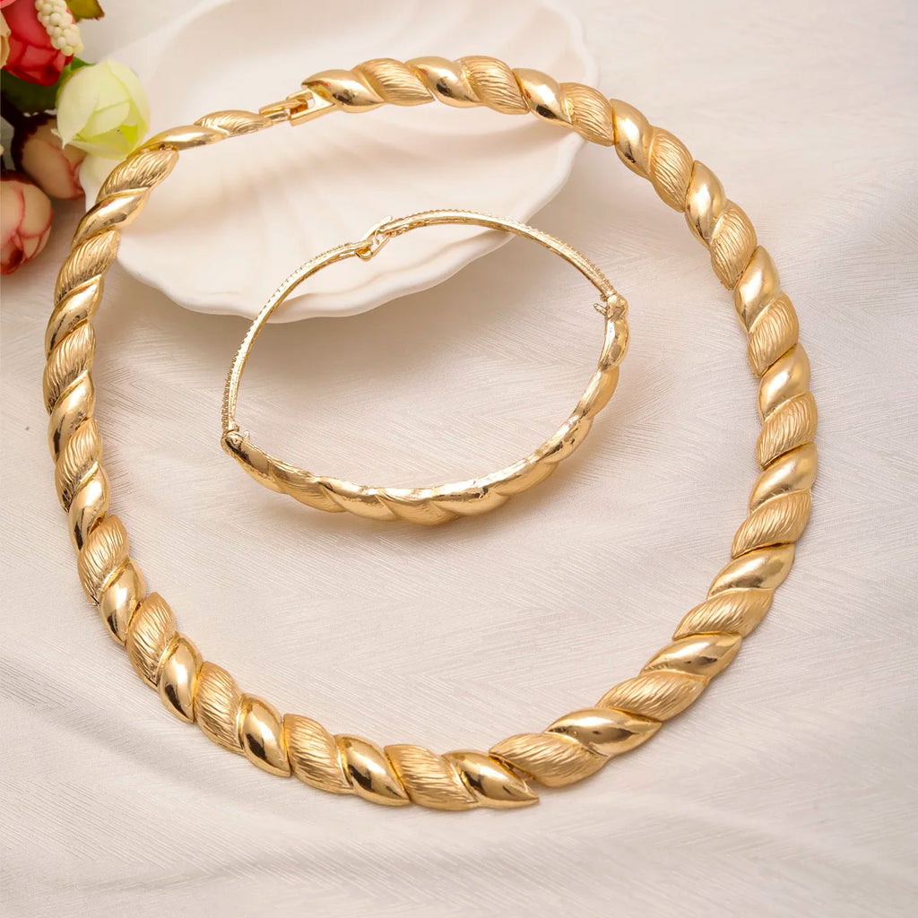 Fashion Dubai Jewelry Sets for Woman 18K Gold Plated Necklace Earrings Bracelet Ring Jewelry African Nigerian Wedding Party