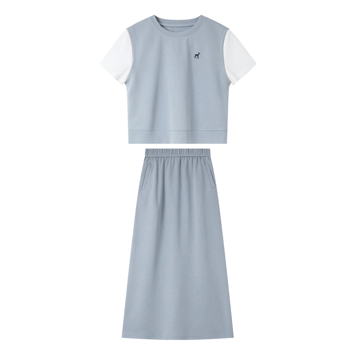 VIMLY Women's Summer Skirt Suit 2026 Woman Simple Outfits 2 in 1 Short Sleeve T-shirt Split Skirt Ladies Casual Skirt Set M9862