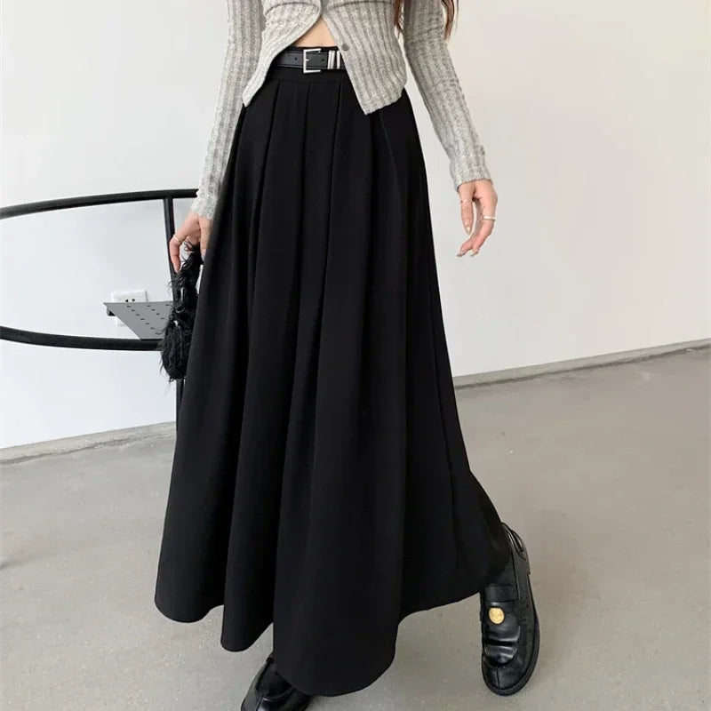 2026 New Korean Skirt Women Solid Color Versatile Mid-length Pleated Skirt Large Swing Type Skirt Female Long Skirts for Women