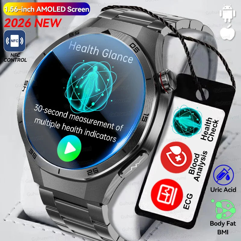 2026 New Health Check Care Smart Watch for Man ECG+PPG Accurate Uric Acid Blood Pressure Body Fat Fitness Waterproof Smart Watch
