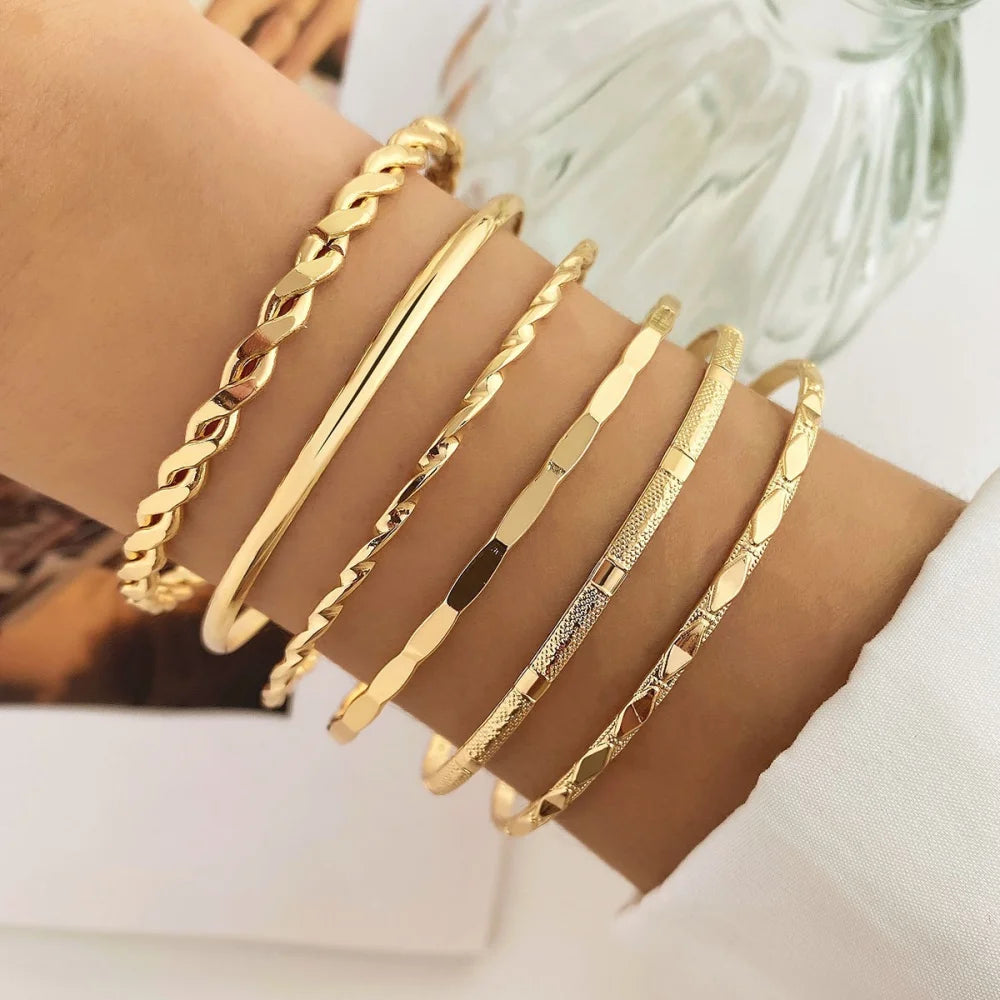 Gold Color Bracelet Set Boho Retro Thick Twist Cuban Chain Bracelet for Women 2026 Trendy Quality Jewelry Gifts Set