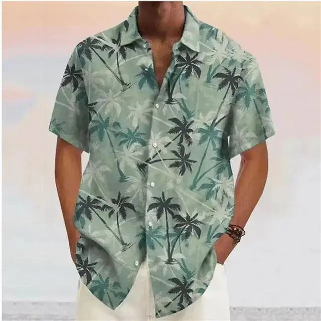 Men's Shirts 2023 Coconut Tree Print Lapel Button Shirt Blue Hawaiian Short Sleeves Fashion Designer Casual Soft 7 Colors Summer