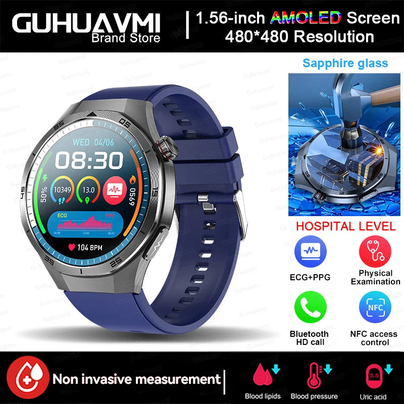 2026 New Health Check Care Smart Watch for Man ECG+PPG Accurate Uric Acid Blood Pressure Body Fat Fitness Waterproof Smart Watch