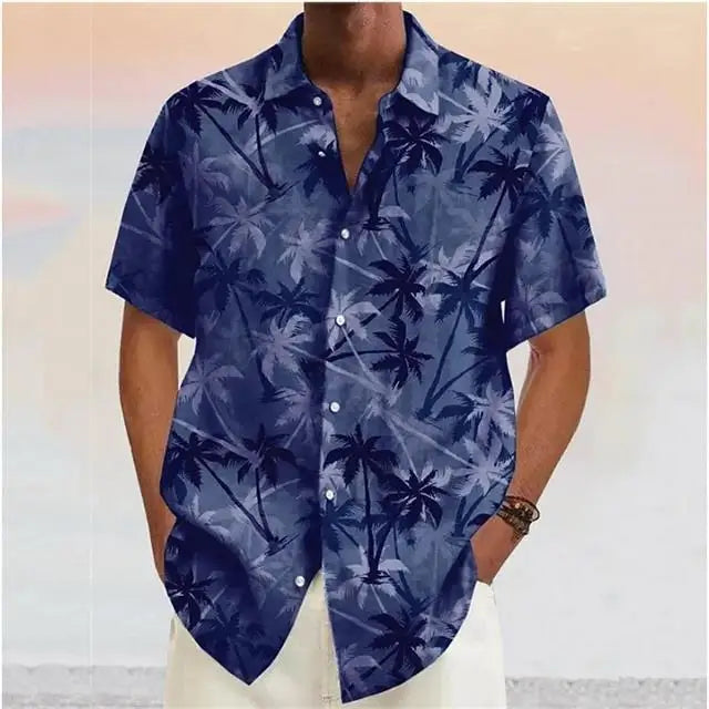 Men's Shirts 2023 Coconut Tree Print Lapel Button Shirt Blue Hawaiian Short Sleeves Fashion Designer Casual Soft 7 Colors Summer