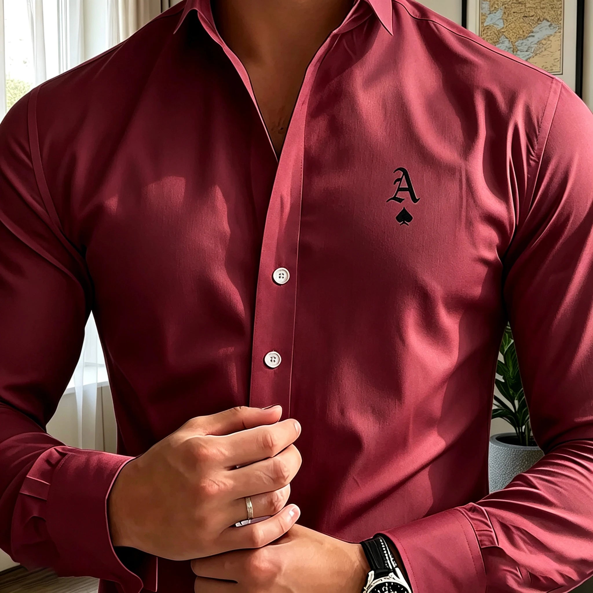 Men's long-sleeved business shirt, letter print, light luxury formal shirt, commuting/party casual cardigan top