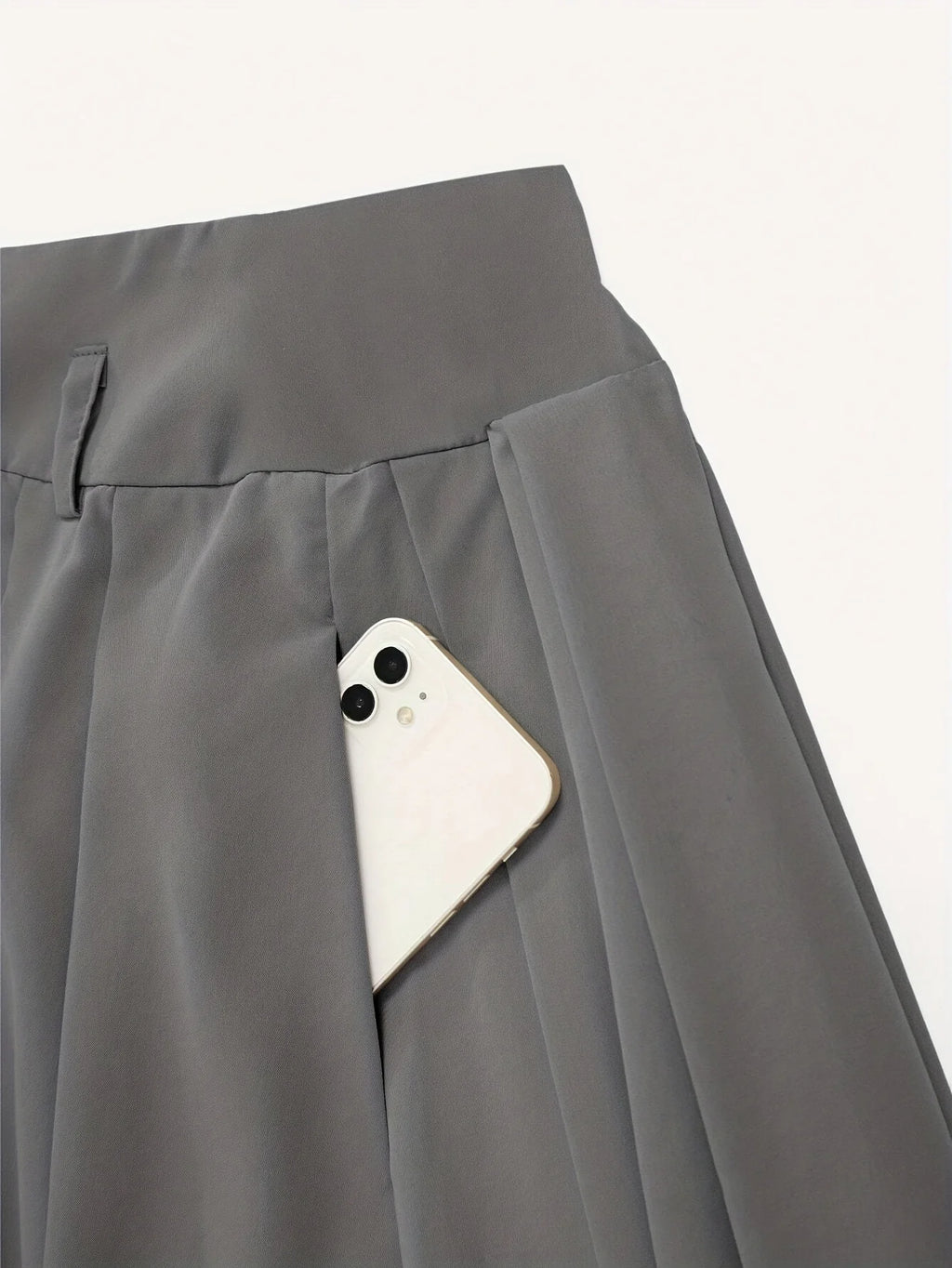 Ladies' Solid Color Versatile Decorative Belt, High Waist Long Pleated Skirt, High Waist Flared Skirt