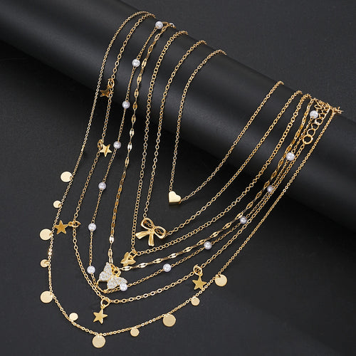 17pcs Fashion Minimalist Jewelry Set For Women Vintage Twist Snake Bone Heart Butterfly Star Pendant Necklace Bracelet Sets Gift