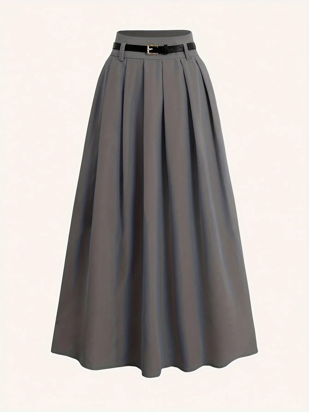 Ladies' Solid Color Versatile Decorative Belt, High Waist Long Pleated Skirt, High Waist Flared Skirt