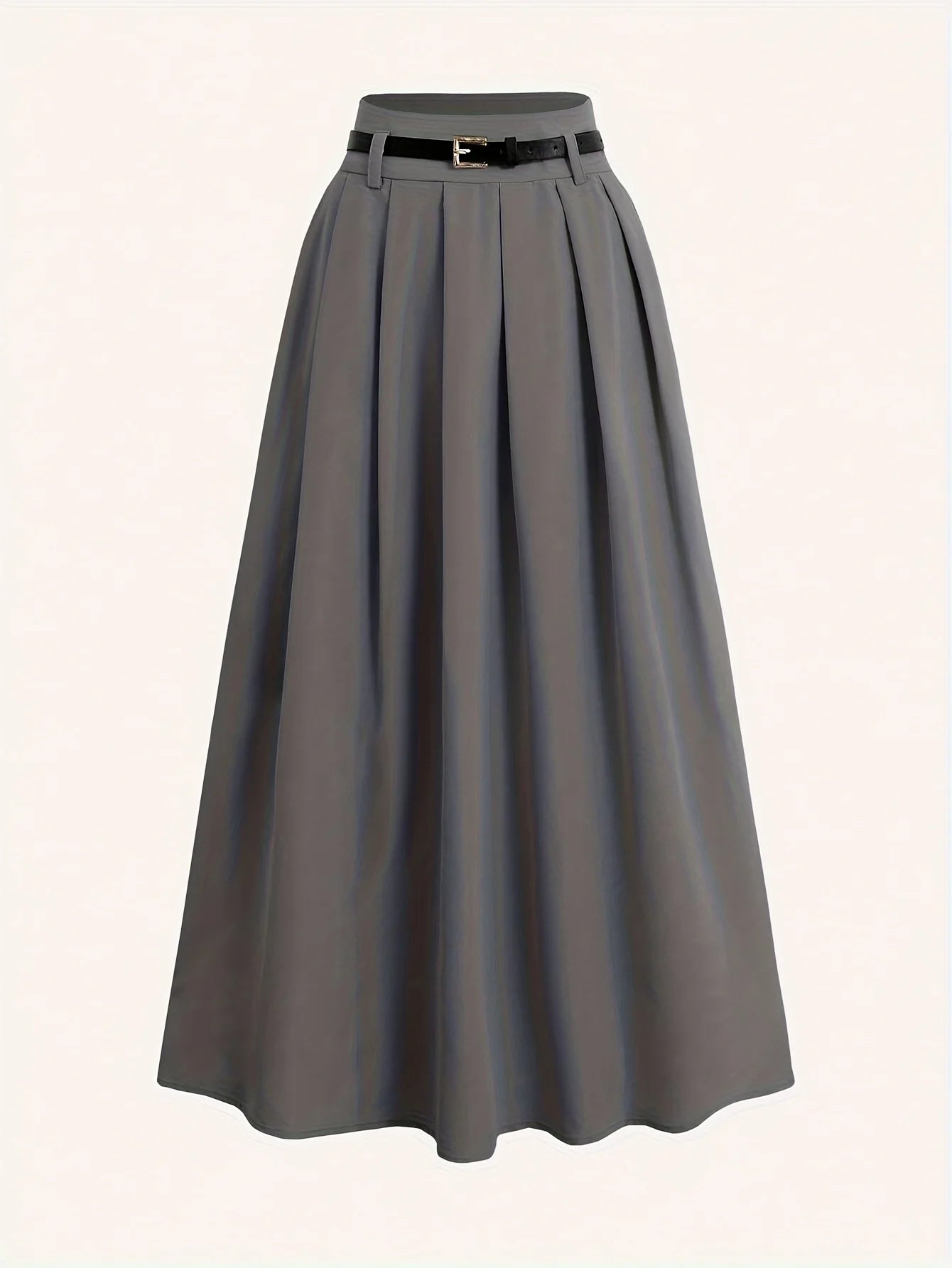Ladies' Solid Color Versatile Decorative Belt, High Waist Long Pleated Skirt, High Waist Flared Skirt