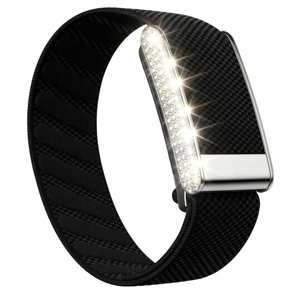 Whoop 5.0 Replacement Strap, Unique Bling Diamond Frame, Nylon Woven Elastic Sport Band with Metal Logo for ECG Fitness