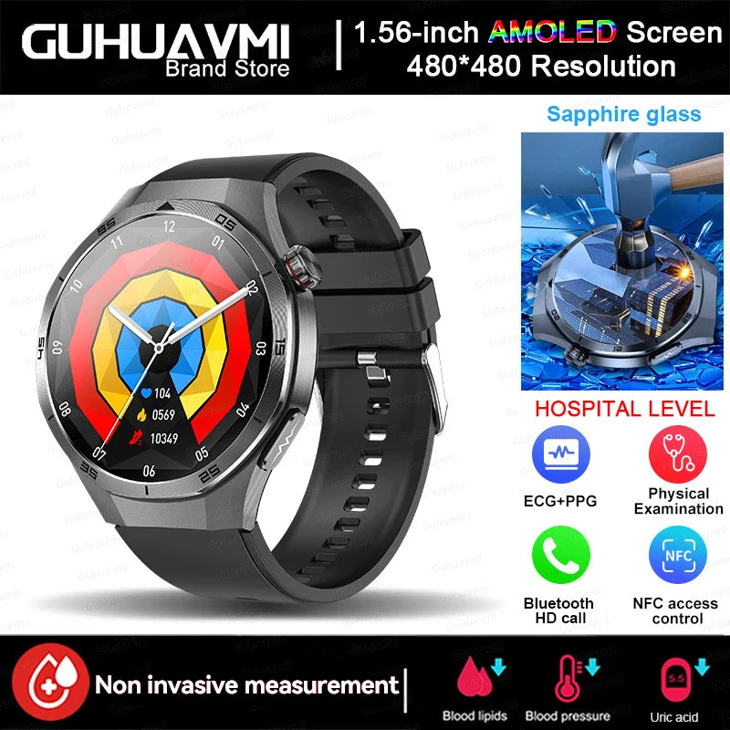 2026 New Health Check Care Smart Watch for Man ECG+PPG Accurate Uric Acid Blood Pressure Body Fat Fitness Waterproof Smart Watch