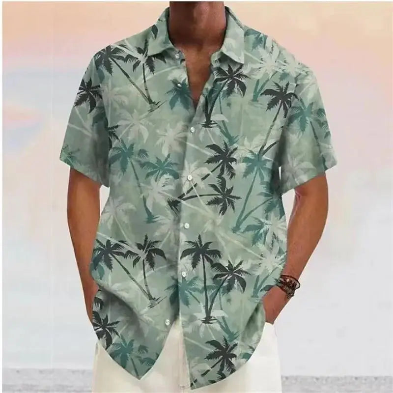 Men's Shirts 2023 Coconut Tree Print Lapel Button Shirt Blue Hawaiian Short Sleeves Fashion Designer Casual Soft 7 Colors Summer