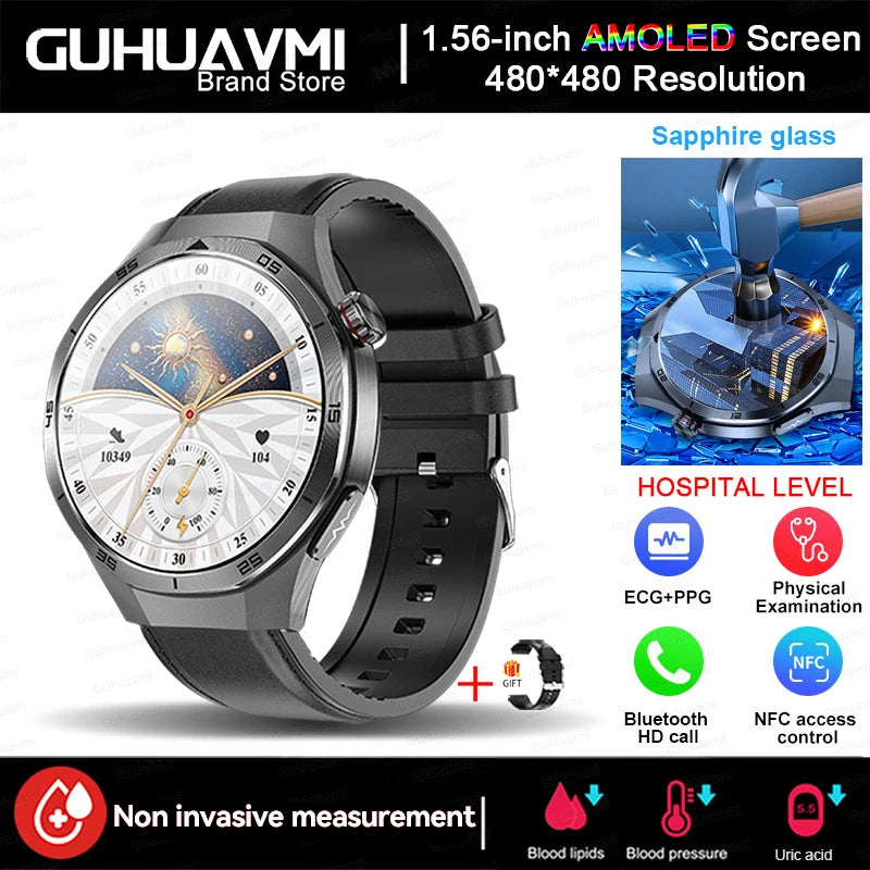 2026 New Health Check Care Smart Watch for Man ECG+PPG Accurate Uric Acid Blood Pressure Body Fat Fitness Waterproof Smart Watch