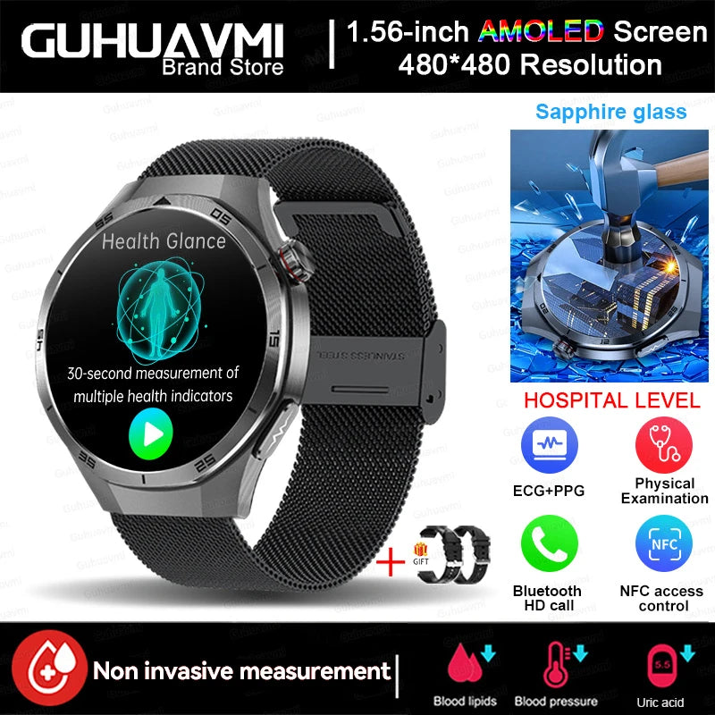 2026 New Health Check Care Smart Watch for Man ECG+PPG Accurate Uric Acid Blood Pressure Body Fat Fitness Waterproof Smart Watch